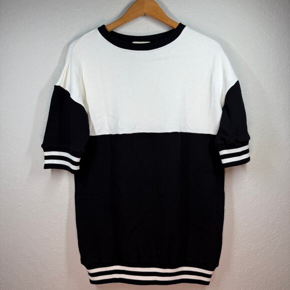 Women's Alice & Olivia Black and White Sweatshirt Short Sleeve Dress Size XS NEW - Picture 2 of 7